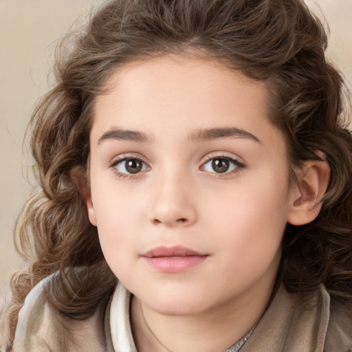 Neutral white child female with long  brown hair and brown eyes