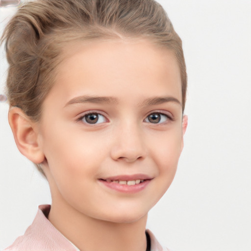 Joyful white child female with short  brown hair and brown eyes