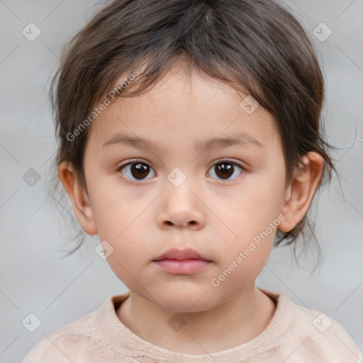 Neutral white child female with medium  brown hair and brown eyes