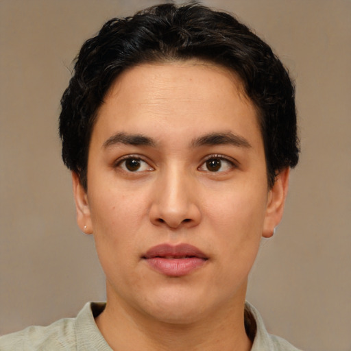 Neutral asian young-adult male with short  brown hair and brown eyes