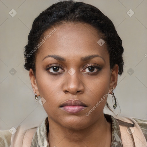 Neutral black young-adult female with short  brown hair and brown eyes