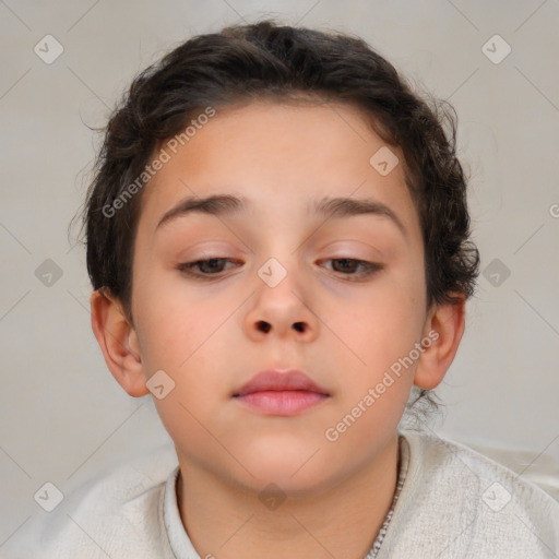 Neutral white child female with short  brown hair and brown eyes