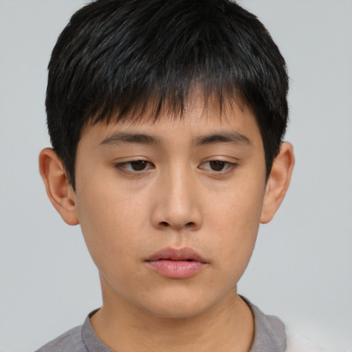 Neutral asian young-adult male with short  brown hair and brown eyes