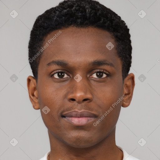 Neutral black young-adult male with short  brown hair and brown eyes