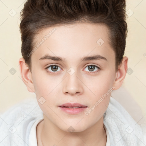 Neutral white young-adult female with short  brown hair and brown eyes