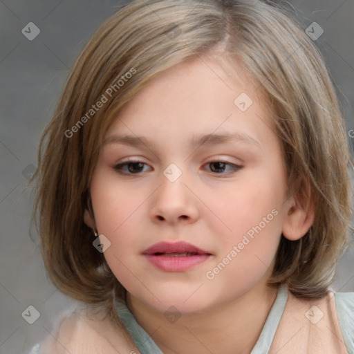 Neutral white child female with medium  brown hair and brown eyes