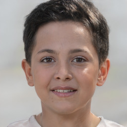 Joyful white child female with short  brown hair and brown eyes