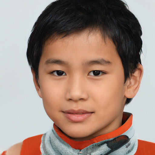 Neutral asian child male with short  brown hair and brown eyes