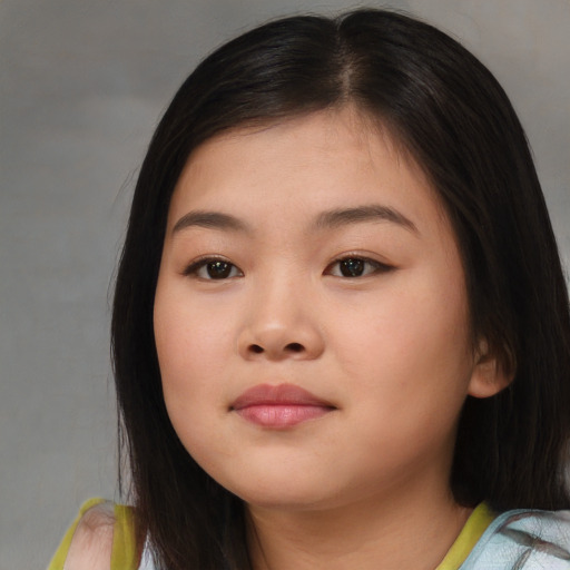 Neutral asian young-adult female with medium  brown hair and brown eyes