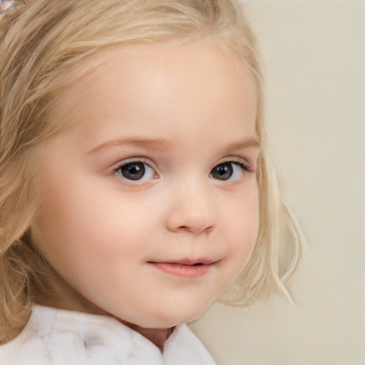 Neutral white child female with medium  blond hair and brown eyes