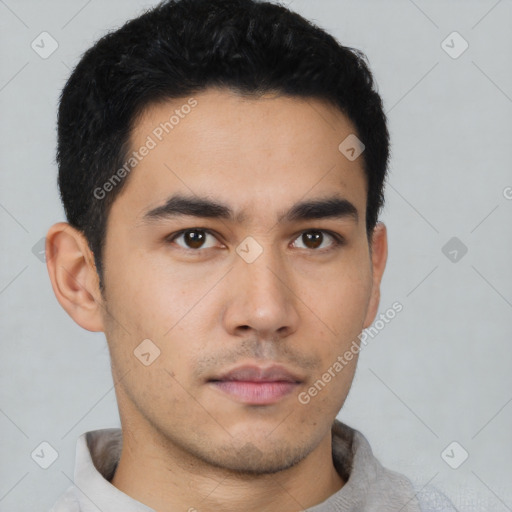 Neutral asian young-adult male with short  black hair and brown eyes