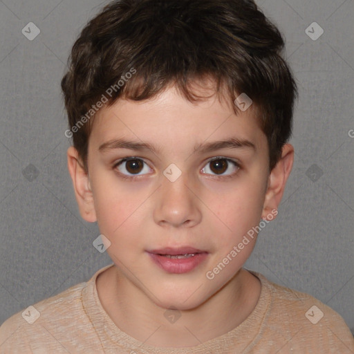 Neutral white child male with short  brown hair and brown eyes