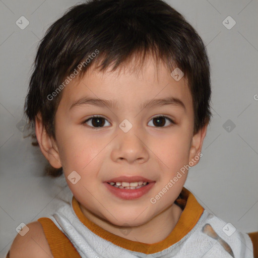 Joyful white child male with short  brown hair and brown eyes