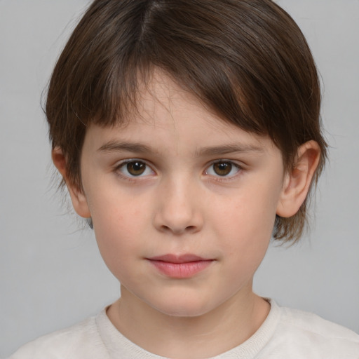 Neutral white child female with medium  brown hair and brown eyes