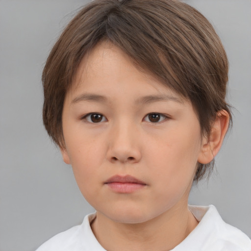 Neutral white child female with short  brown hair and brown eyes