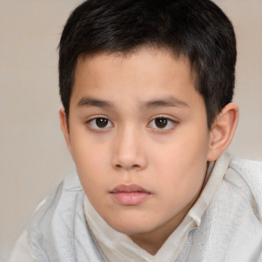 Neutral asian child male with short  brown hair and brown eyes