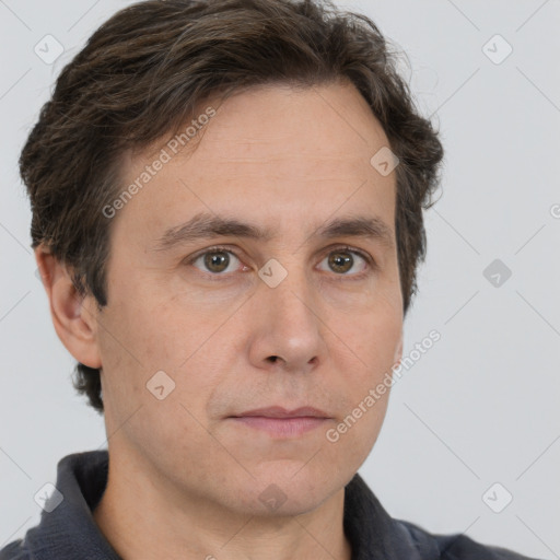 Neutral white adult male with short  brown hair and brown eyes