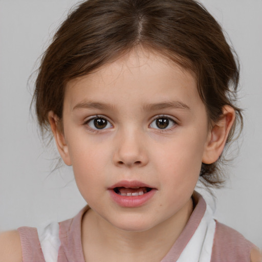 Neutral white child female with medium  brown hair and brown eyes