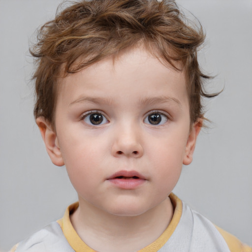 Neutral white child male with short  brown hair and brown eyes