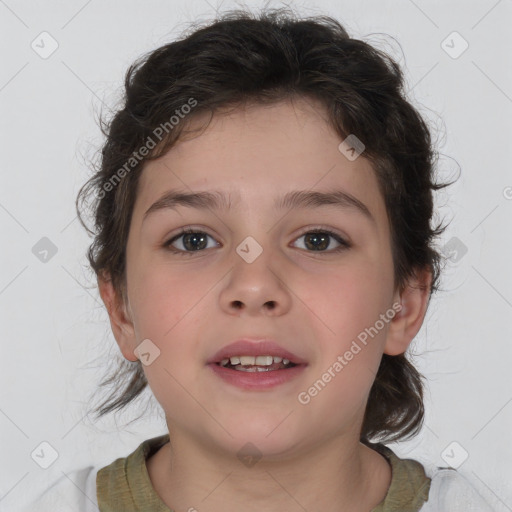 Neutral white child female with medium  brown hair and brown eyes