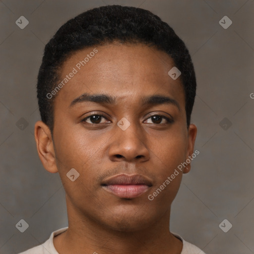 Neutral black young-adult male with short  brown hair and brown eyes