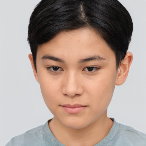 Neutral asian young-adult female with short  brown hair and brown eyes