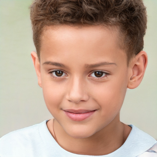 Joyful white child male with short  brown hair and brown eyes