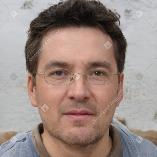 Neutral white adult male with short  brown hair and brown eyes