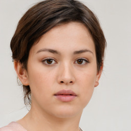 Neutral white young-adult female with short  brown hair and brown eyes