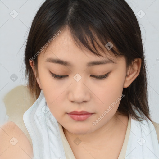 Neutral white child female with medium  brown hair and brown eyes