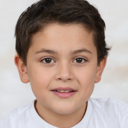 Joyful white child male with short  brown hair and brown eyes