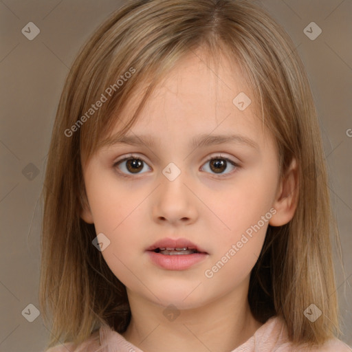 Neutral white child female with medium  brown hair and brown eyes