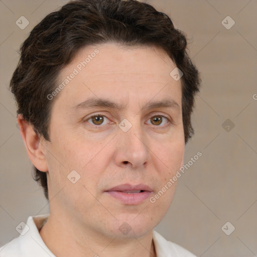 Neutral white adult male with short  brown hair and brown eyes