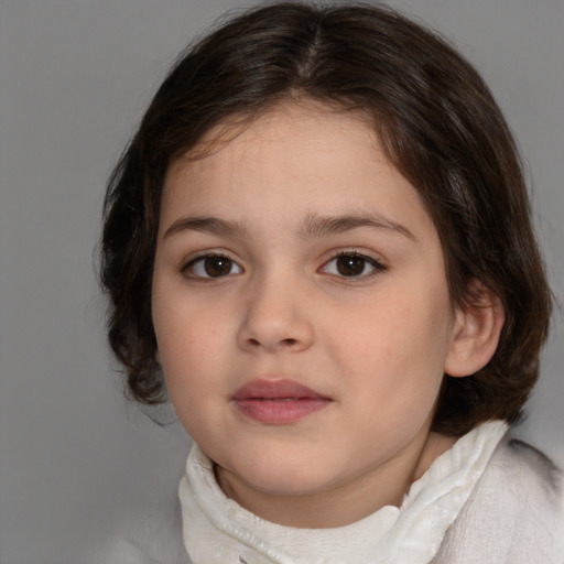 Neutral white child female with medium  brown hair and brown eyes