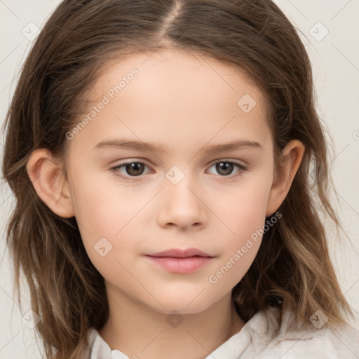 Neutral white child female with medium  brown hair and brown eyes