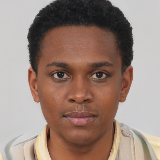 Neutral black young-adult male with short  brown hair and brown eyes