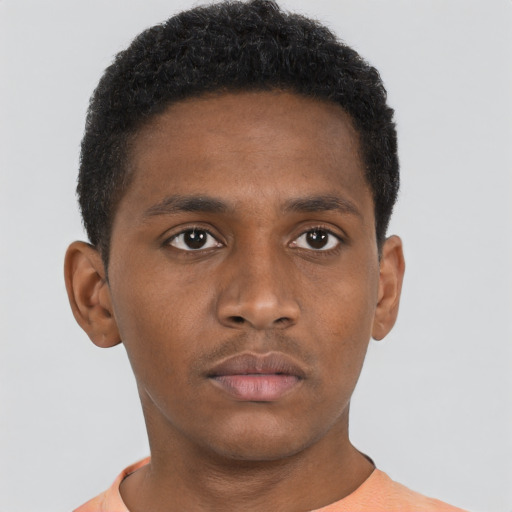 Neutral black young-adult male with short  brown hair and brown eyes