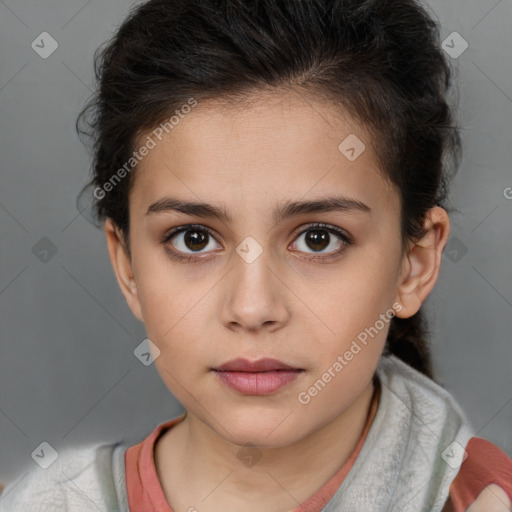 Neutral white young-adult female with short  brown hair and brown eyes