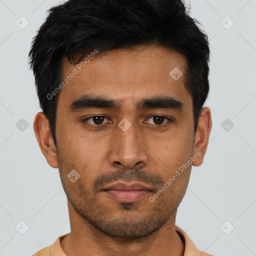 Neutral asian young-adult male with short  black hair and brown eyes