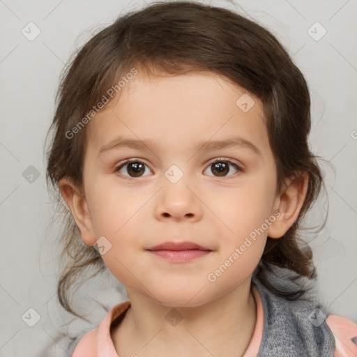 Neutral white child female with medium  brown hair and brown eyes