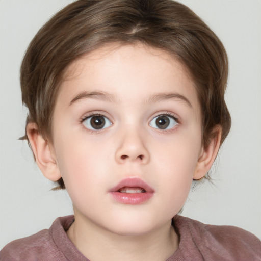 Neutral white child female with medium  brown hair and brown eyes