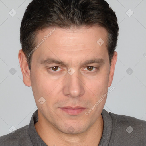 Neutral white adult male with short  brown hair and brown eyes