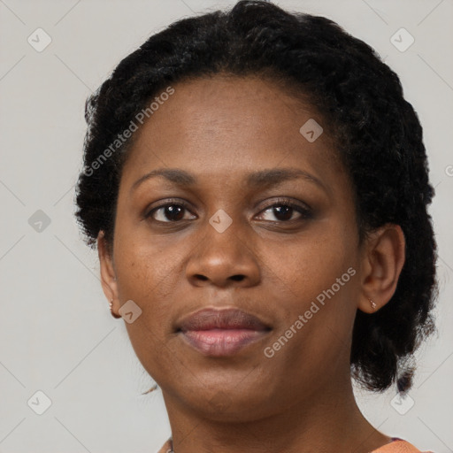 Neutral black young-adult female with short  brown hair and brown eyes