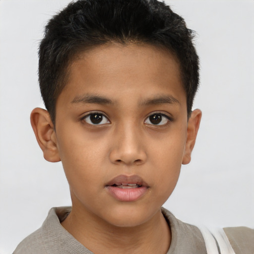 Neutral asian child male with short  brown hair and brown eyes