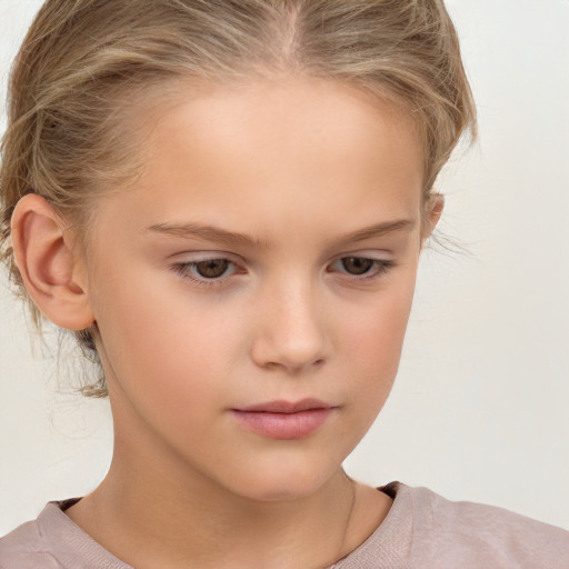 Neutral white child female with medium  brown hair and brown eyes