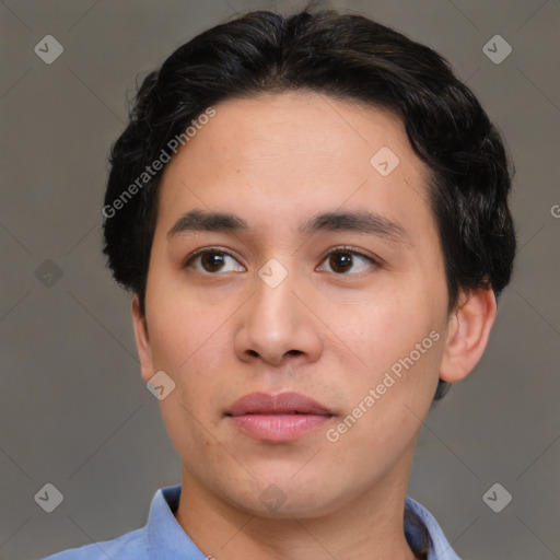 Neutral asian young-adult male with short  black hair and brown eyes