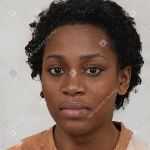 Neutral black young-adult female with short  black hair and brown eyes