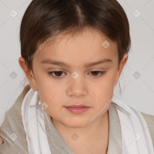 Neutral white child female with short  brown hair and brown eyes