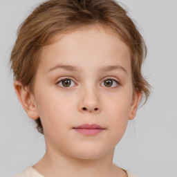 Neutral white child female with short  brown hair and brown eyes