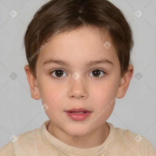 Neutral white child female with short  brown hair and brown eyes